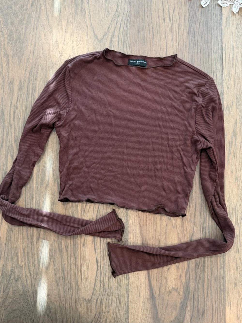 naked wardrobe Chocolate Brown Ribbed Long-Sleeve Crop Top